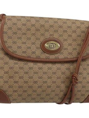 Authentic GUCCI Micro GG Supreme Shoulder Bag PVC Beige Gold